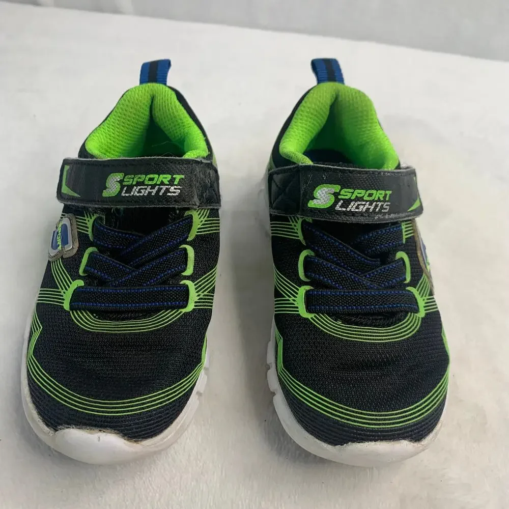 Skechers Toddler Boys Sz 7 Eva Sole Neon Green Black Light Up Sneakers Shoes